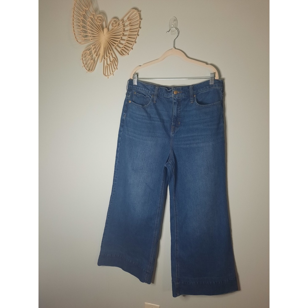 J.Crew Wide Leg Trouser Jeans Medium Wash Blue Denim Petite 32P High Rise